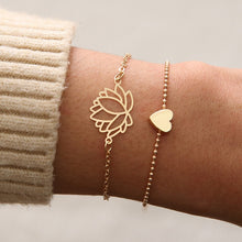 Load image into Gallery viewer, SLZBCY 2pcs/set Simple Heart Lotus Flower Charm Bracelets Gold Color Chain Bracelet For Women Girl 2019 New Fashion Jewelry