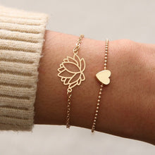 Load image into Gallery viewer, SLZBCY 2pcs/set Simple Heart Lotus Flower Charm Bracelets Gold Color Chain Bracelet For Women Girl 2019 New Fashion Jewelry